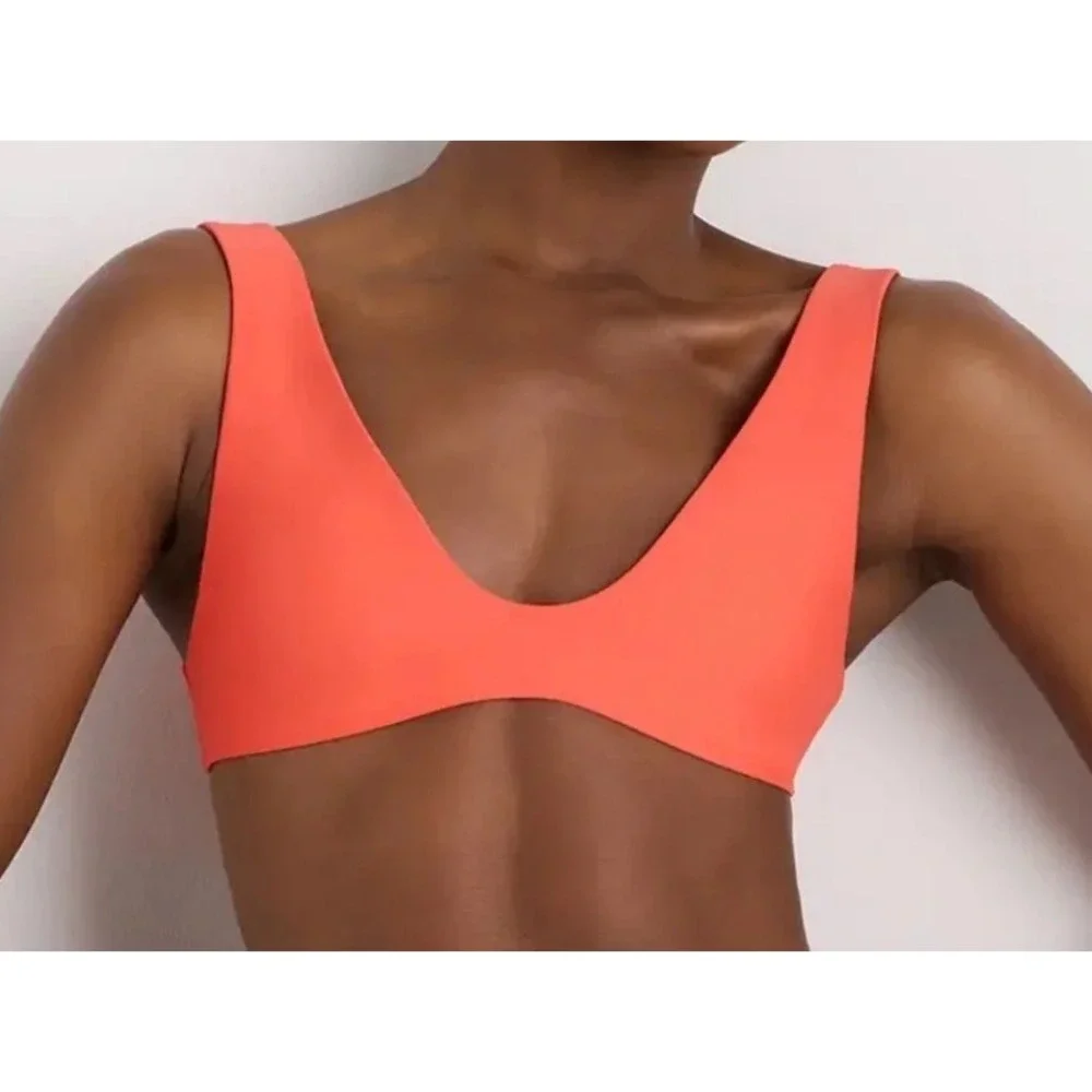 quince italian plunge bikini top swimsuit in sunset orange, women size medium